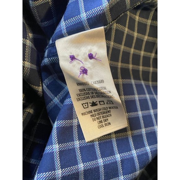 Robert Graham Long Sleeve Shirt Mens XL Plaid Check Blue Floral Flip Cuff - Picture 7 of 10